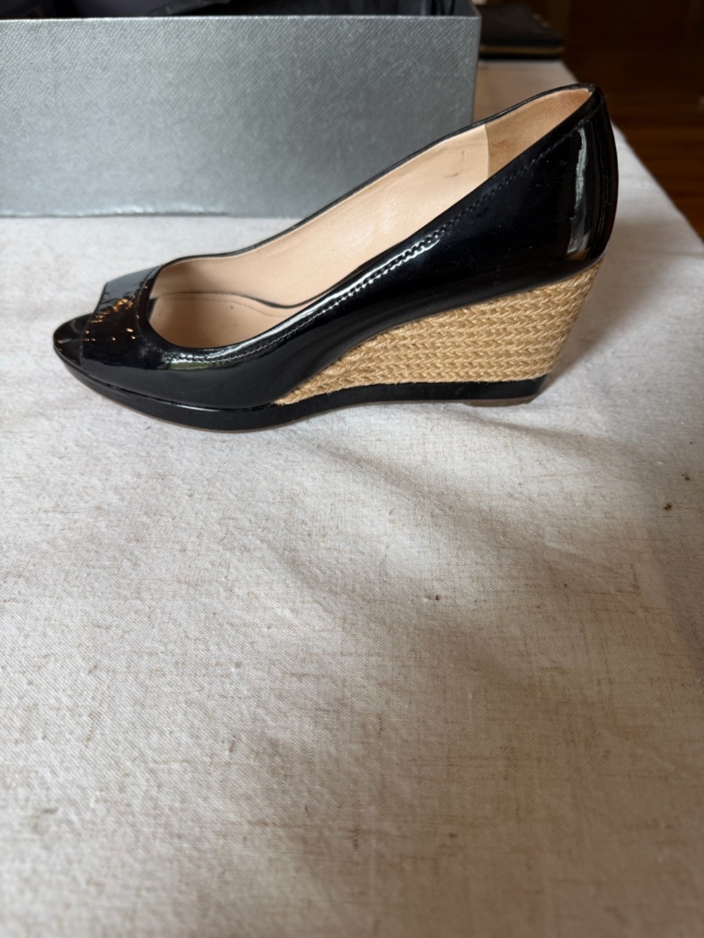 Prada Black Patent Peep-Toe Wedge Heels w/ original box - Picture 2 of 5